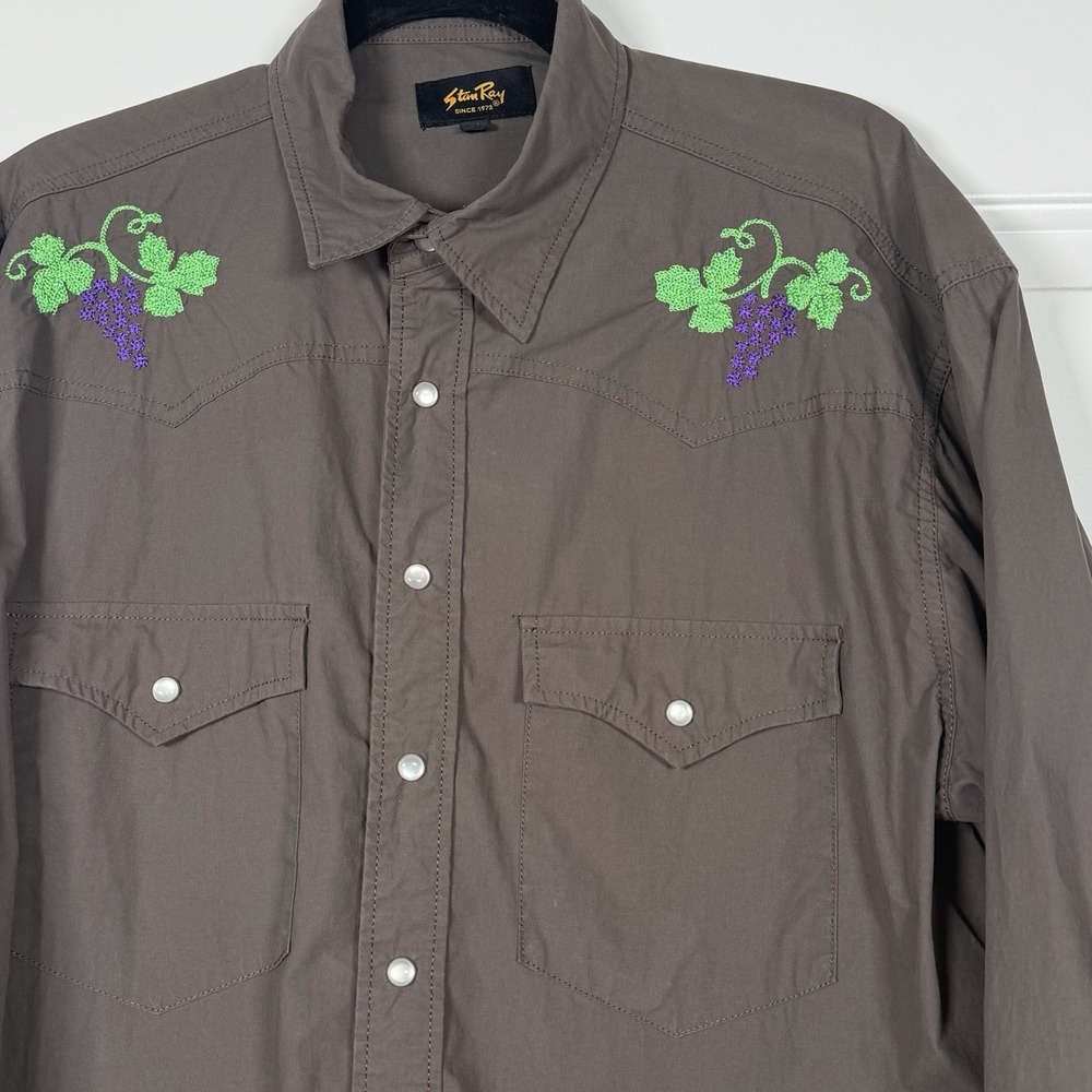 Stan Ray Western Shirt Men M Gray Embroidered Pearl Snap Workwear Cowboy Ranch